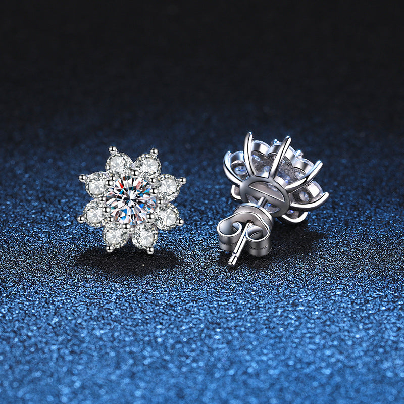 Sunflower Sterling Silver D Color Round Cut Moissanite Earrings 0.3ct/0.5ct