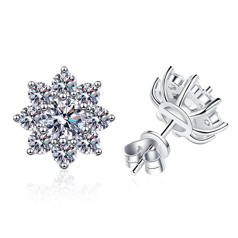 Sunflower Sterling Silver D Color Round Cut Moissanite Earrings 0.3ct/0.5ct