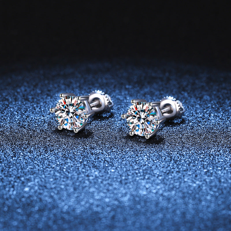 Delicate 925 Sterling Silver with 0.5/1/1.5/2 Carat Round Cut Moissanite Earrings