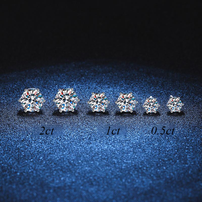 Delicate 925 Sterling Silver with 0.5/1/1.5/2 Carat Round Cut Moissanite Earrings