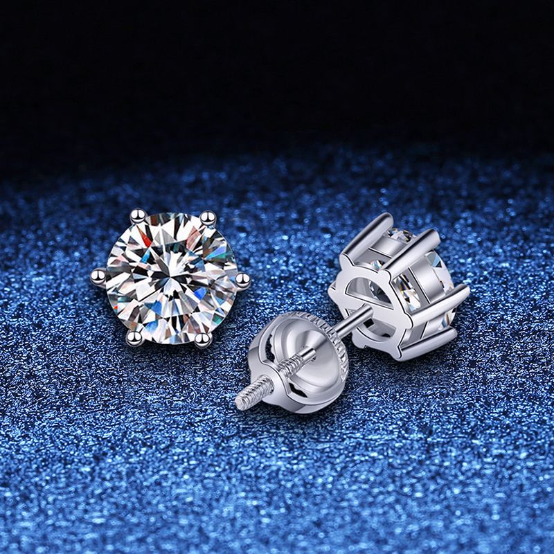 Delicate 925 Sterling Silver with 0.5/1/1.5/2 Carat Round Cut Moissanite Earrings