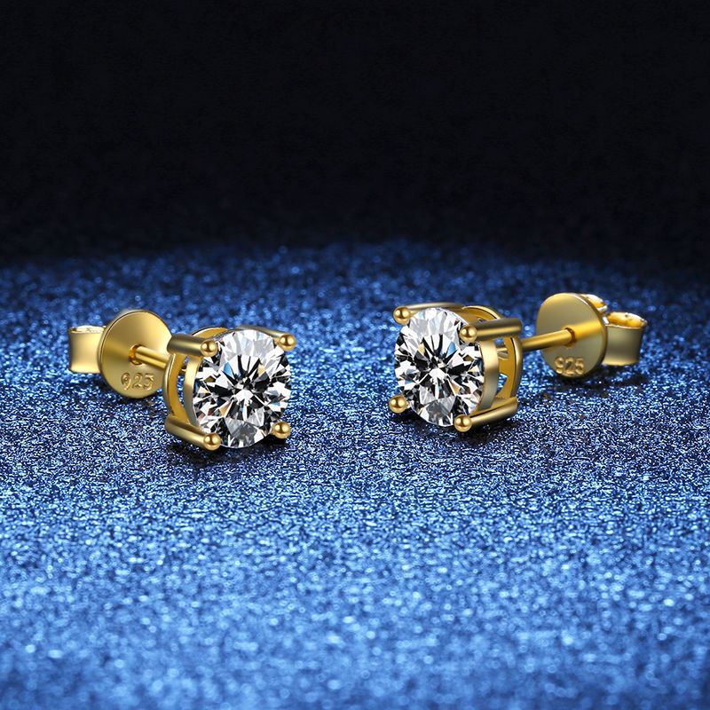 Classic 18K Gold Plated S925 Sterling Silver Round Cut Moissanite Earrings