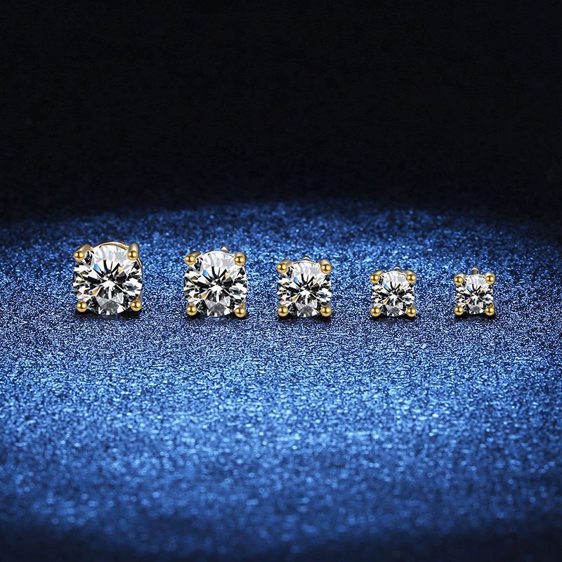 Classic 18K Gold Plated S925 Sterling Silver Round Cut Moissanite Earrings