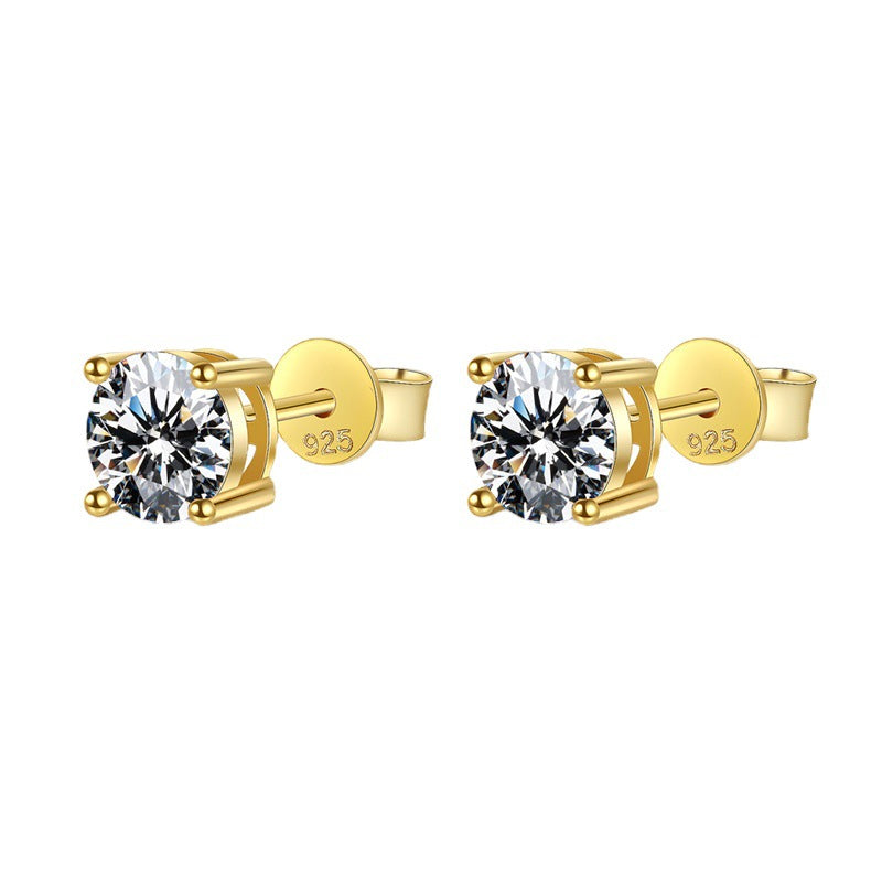 Classic 18K Gold Plated S925 Sterling Silver Round Cut Moissanite Earrings