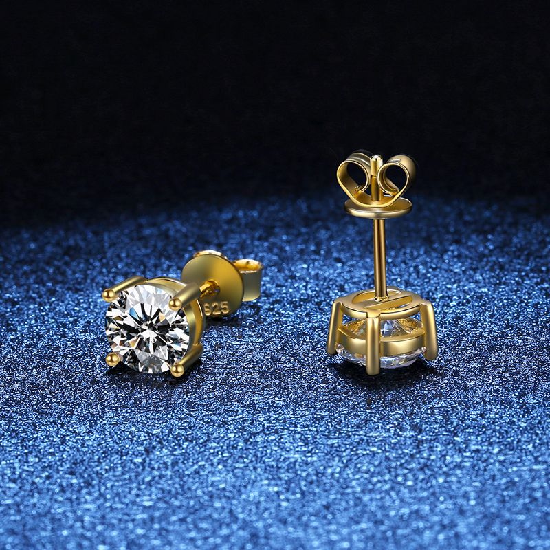 Classic 18K Gold Plated S925 Sterling Silver Round Cut Moissanite Earrings