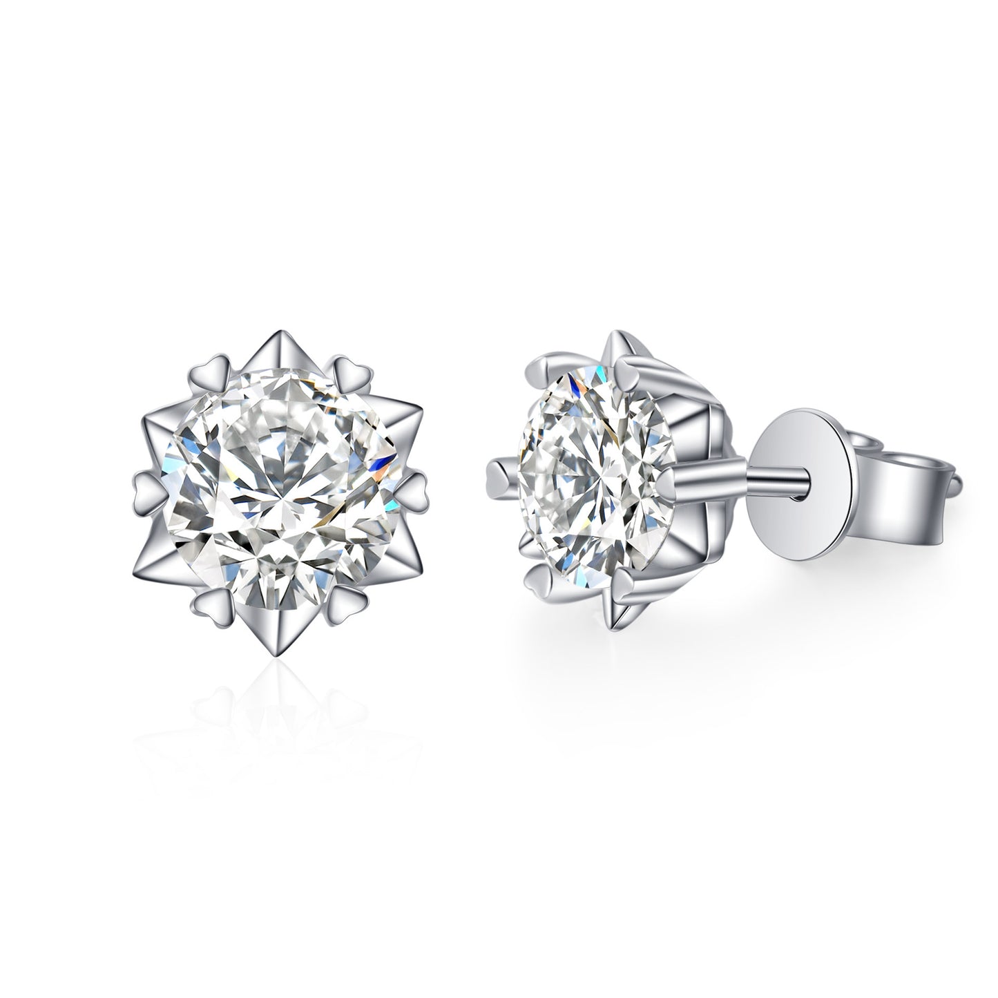 S925 Sterling Silver Round Cut Moissanite Snowflake Earrings 0.3/0.5/0.8/1ct