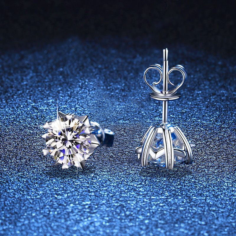S925 Sterling Silver Round Cut Moissanite Snowflake Earrings 0.3/0.5/0.8/1ct