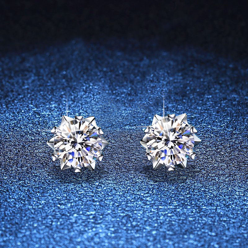 S925 Sterling Silver Round Cut Moissanite Snowflake Earrings 0.3/0.5/0.8/1ct