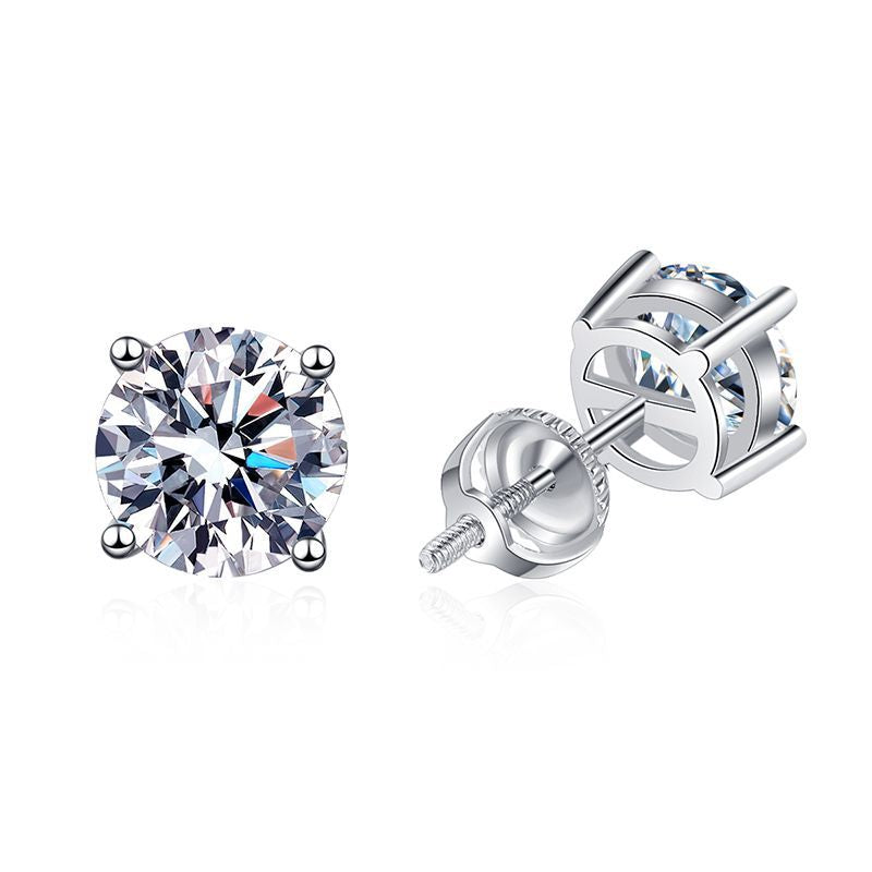 Classic Rhodium Plated 925 Sterling Silver Moissanite Stud Earrings