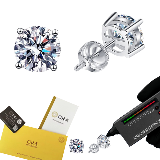 Classic Rhodium Plated 925 Sterling Silver Moissanite Stud Earrings