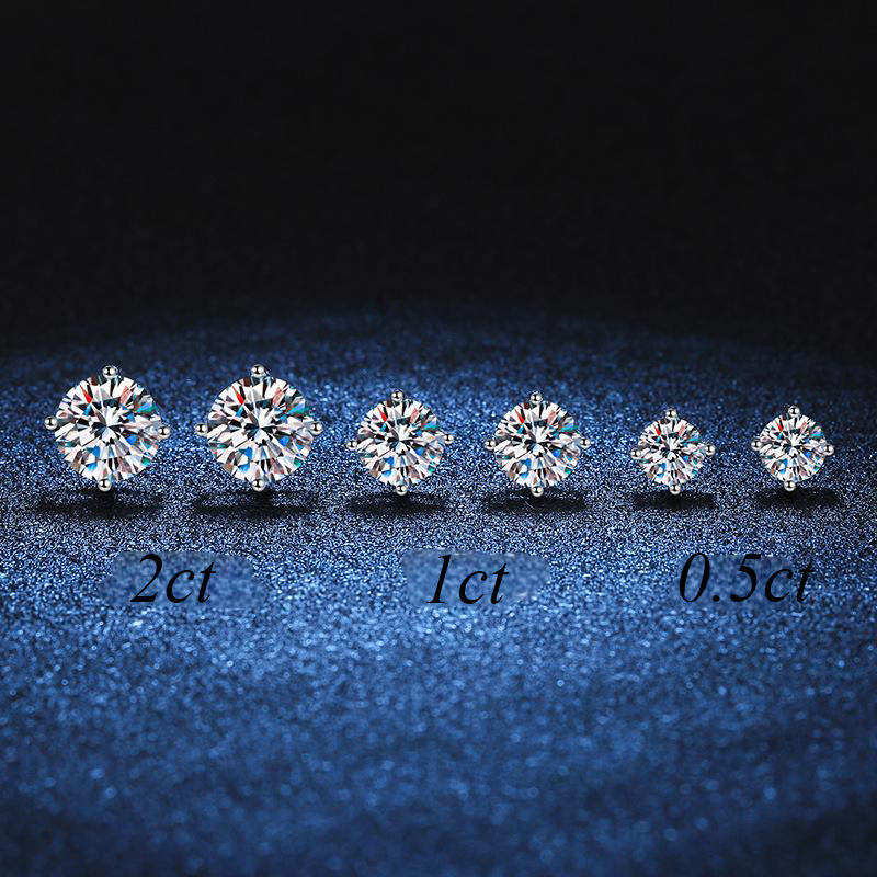 Classic Rhodium Plated 925 Sterling Silver Moissanite Stud Earrings