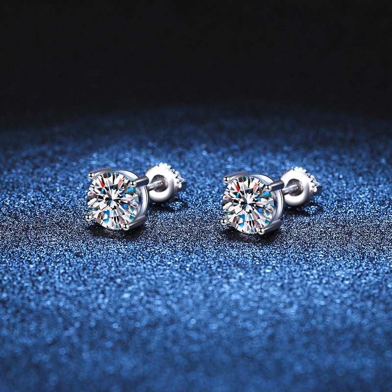 Classic Rhodium Plated 925 Sterling Silver Moissanite Stud Earrings