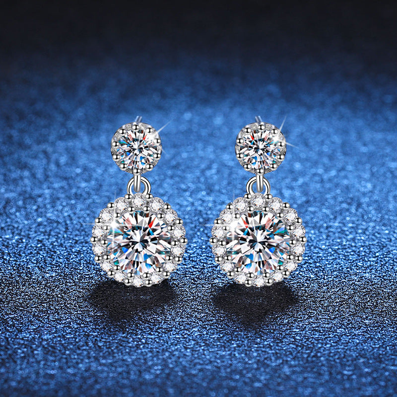 D Color Round Cut Moissanite S925 Sterling Silver Drop Earrings 1ct