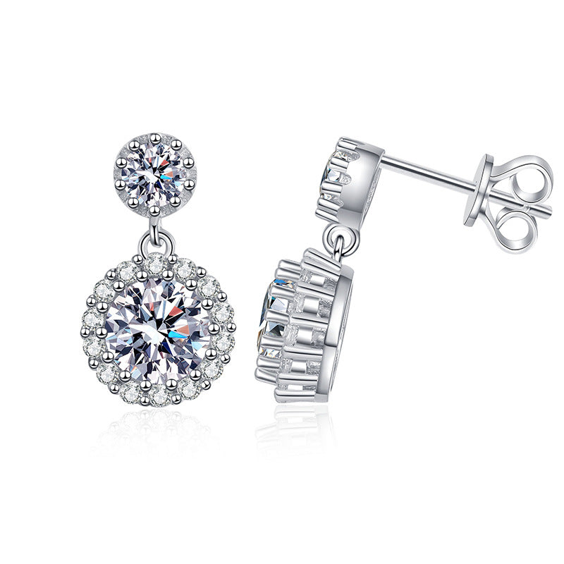D Color Round Cut Moissanite S925 Sterling Silver Drop Earrings 1ct
