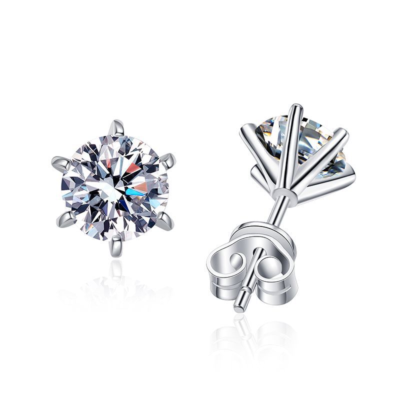 S925 Silver Female Round Cut Moissanite Earrings Rhodium Plated