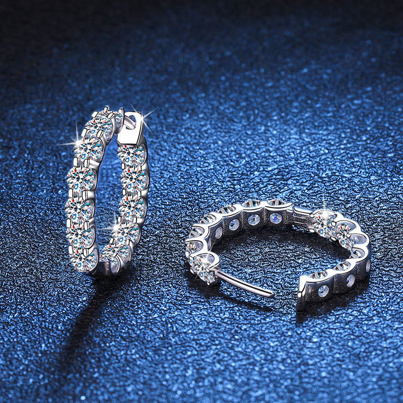 S925 Sterling Silver Round Cut Moissanite Hoop Earrings D Color 1.3ct