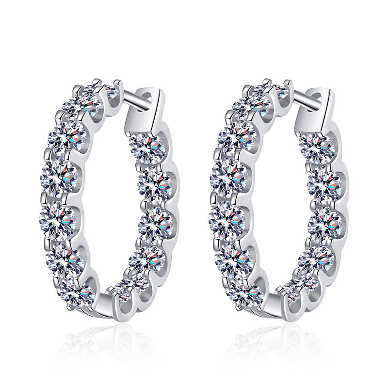 S925 Sterling Silver Round Cut Moissanite Hoop Earrings D Color 1.3ct