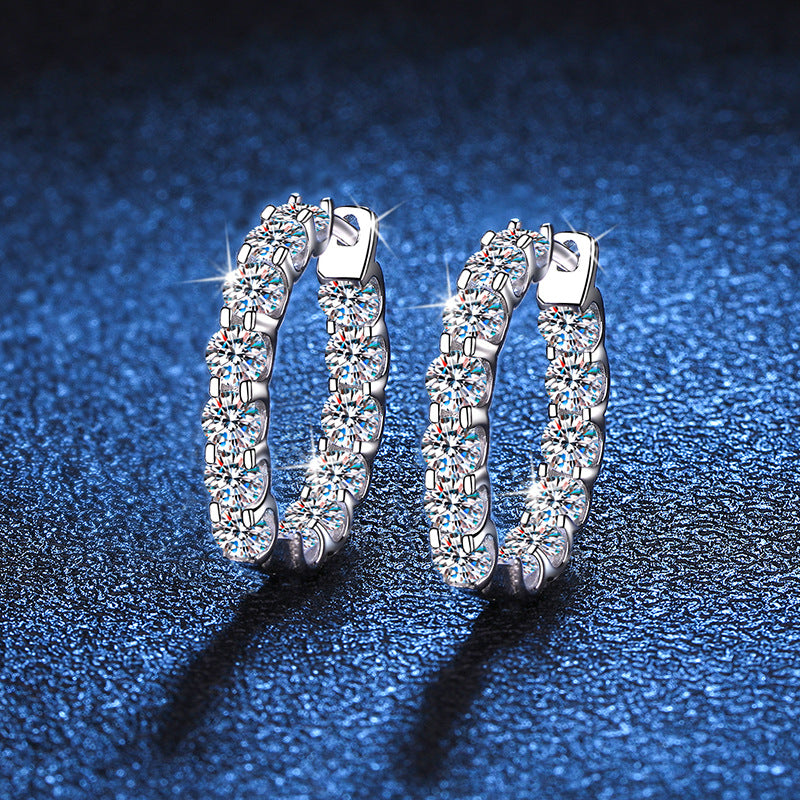 S925 Sterling Silver Round Cut Moissanite Hoop Earrings D Color 1.3ct