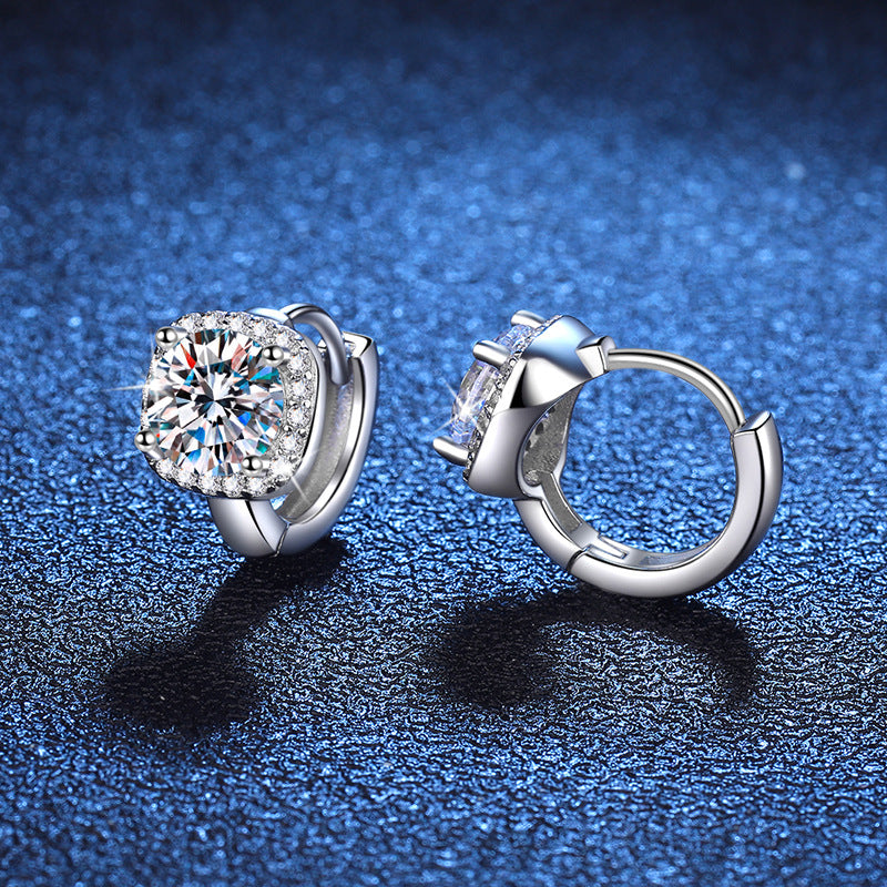 S925 Sterling Silver Round Cut Moissanite Earrings Female 0.5ct/1ct