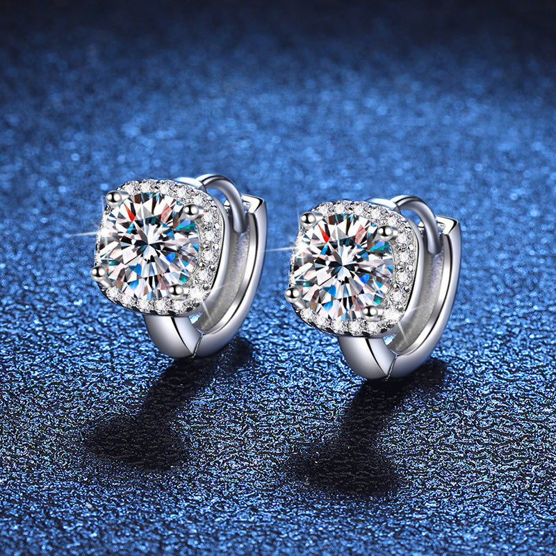 S925 Sterling Silver Round Cut Moissanite Earrings Female 0.5ct/1ct