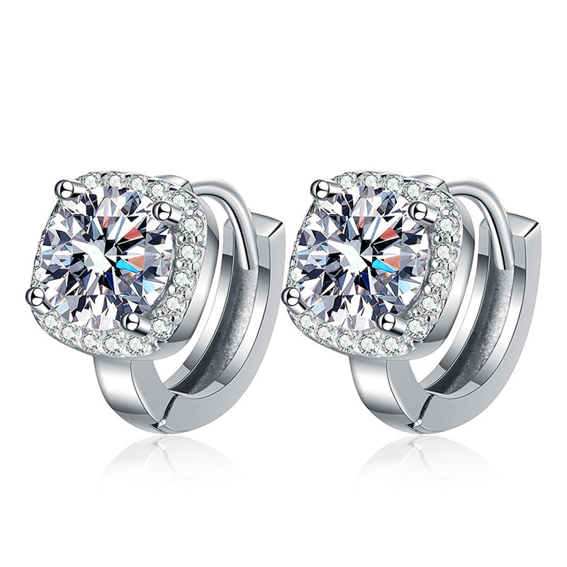 S925 Sterling Silver Round Cut Moissanite Earrings Female 0.5ct/1ct