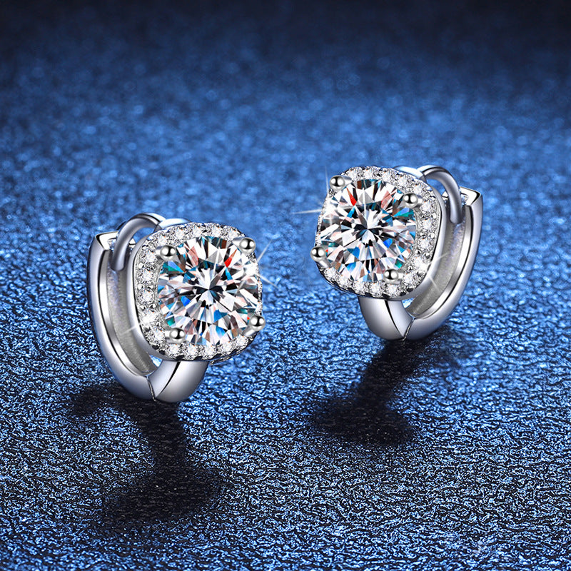 S925 Sterling Silver Round Cut Moissanite Earrings Female 0.5ct/1ct