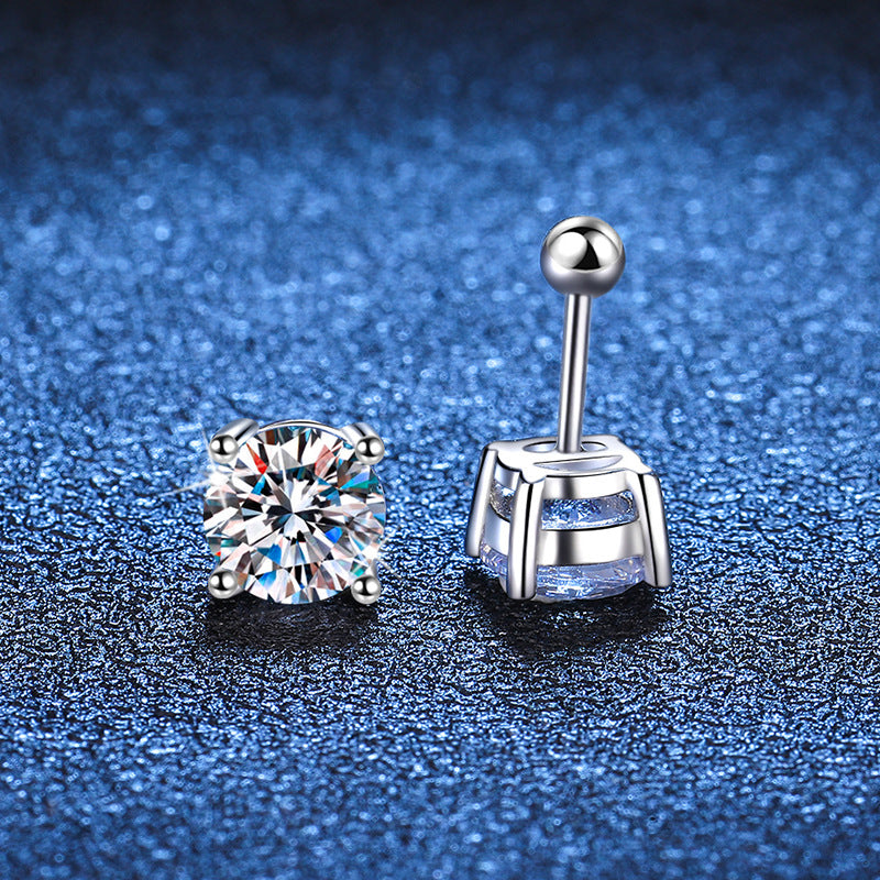 Rhodium Plated DEF Round Cut Moissanite 925 Silver Stud Earrings