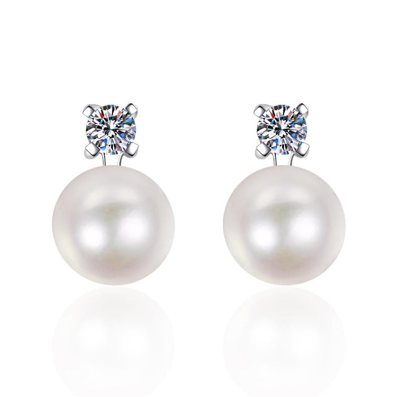 Elegant Freshwater Pearl Round Cut Moissanite Earrings 925 Sterling Silver 0.1ct/0.3ct
