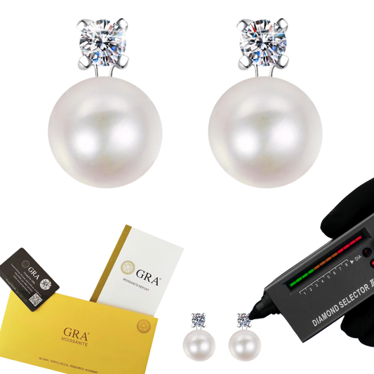 Elegant Freshwater Pearl Round Cut Moissanite Earrings 925 Sterling Silver 0.1ct/0.3ct