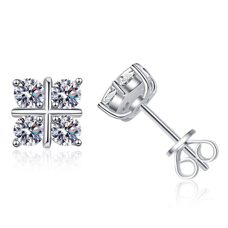 Classic Rhodium-plated S925 Sterling Silver Round Cut Moissanite Earrings 0.4ct