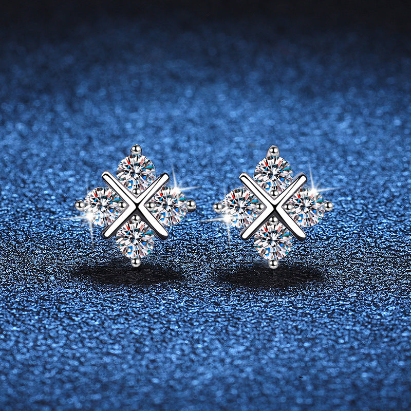 Classic Rhodium-plated S925 Sterling Silver Round Cut Moissanite Earrings 0.4ct