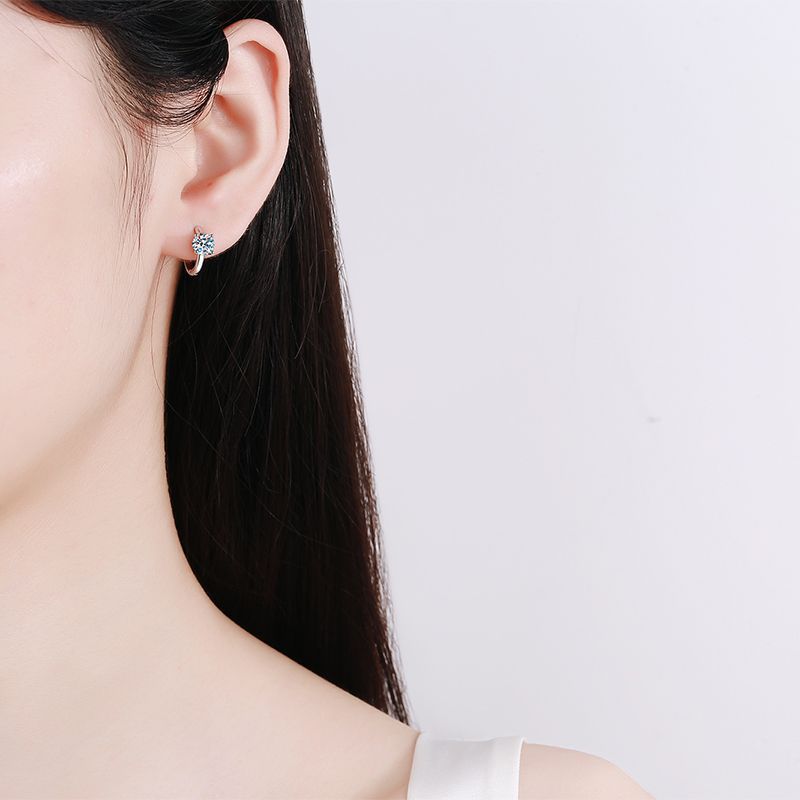 Exquisite GRA 925 Sterling Silver Round Cut Moissanite Hoop Earrings 0.5ct/1ct