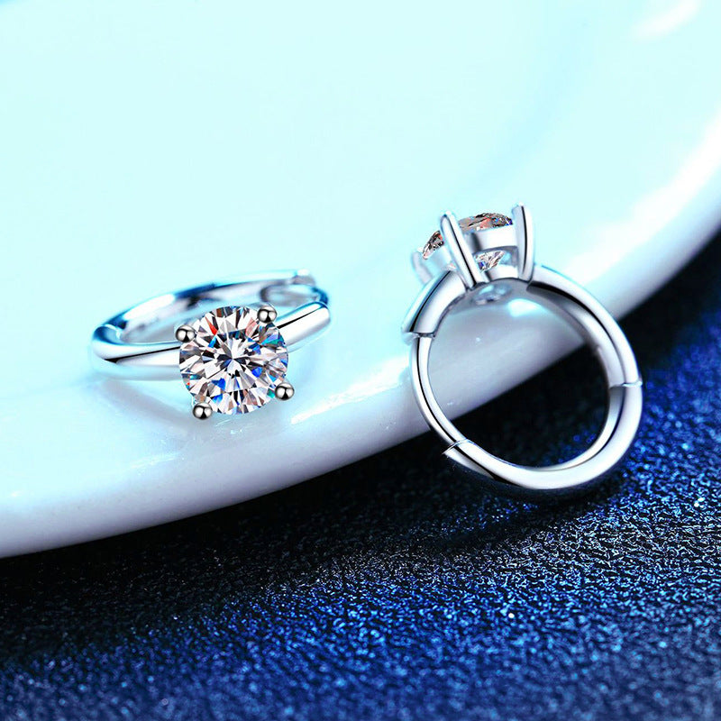 Exquisite GRA 925 Sterling Silver Round Cut Moissanite Hoop Earrings 0.5ct/1ct