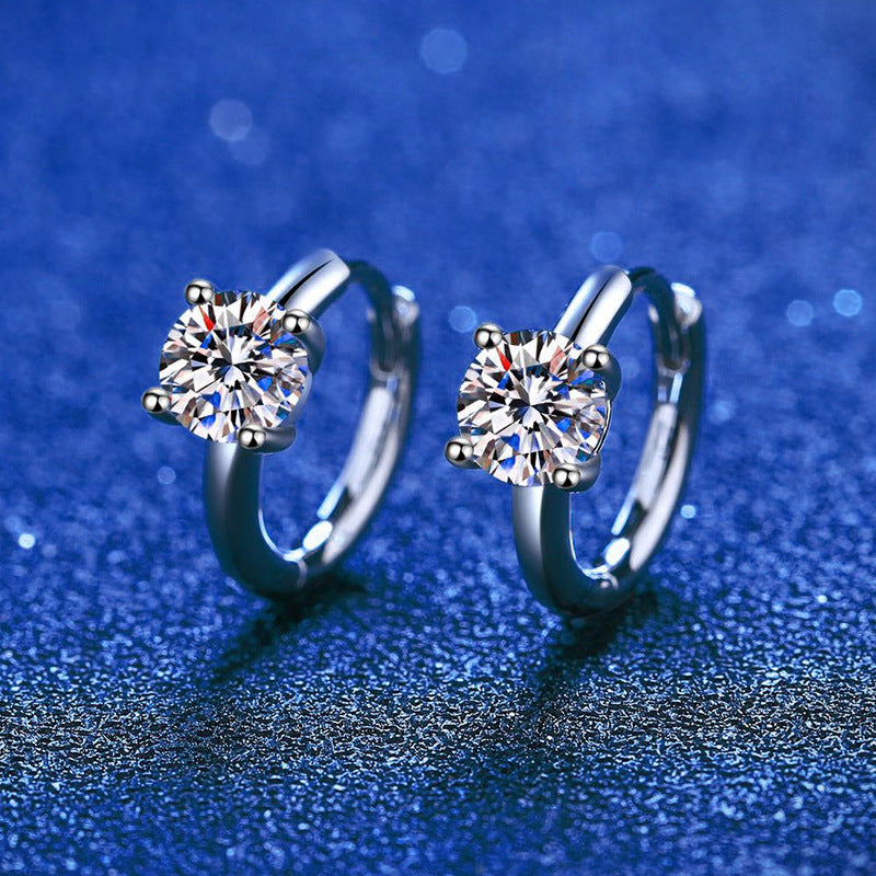 Exquisite GRA 925 Sterling Silver Round Cut Moissanite Hoop Earrings 0.5ct/1ct