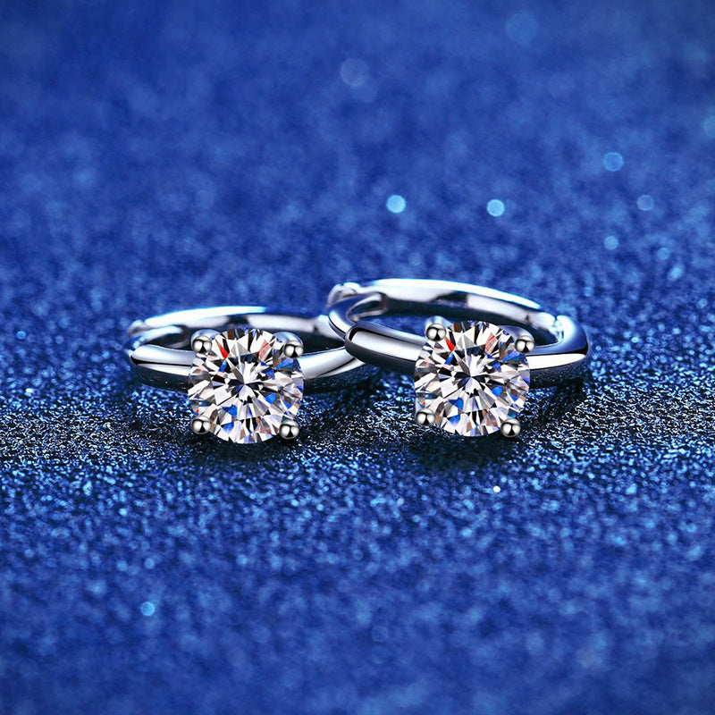Exquisite GRA 925 Sterling Silver Round Cut Moissanite Hoop Earrings 0.5ct/1ct