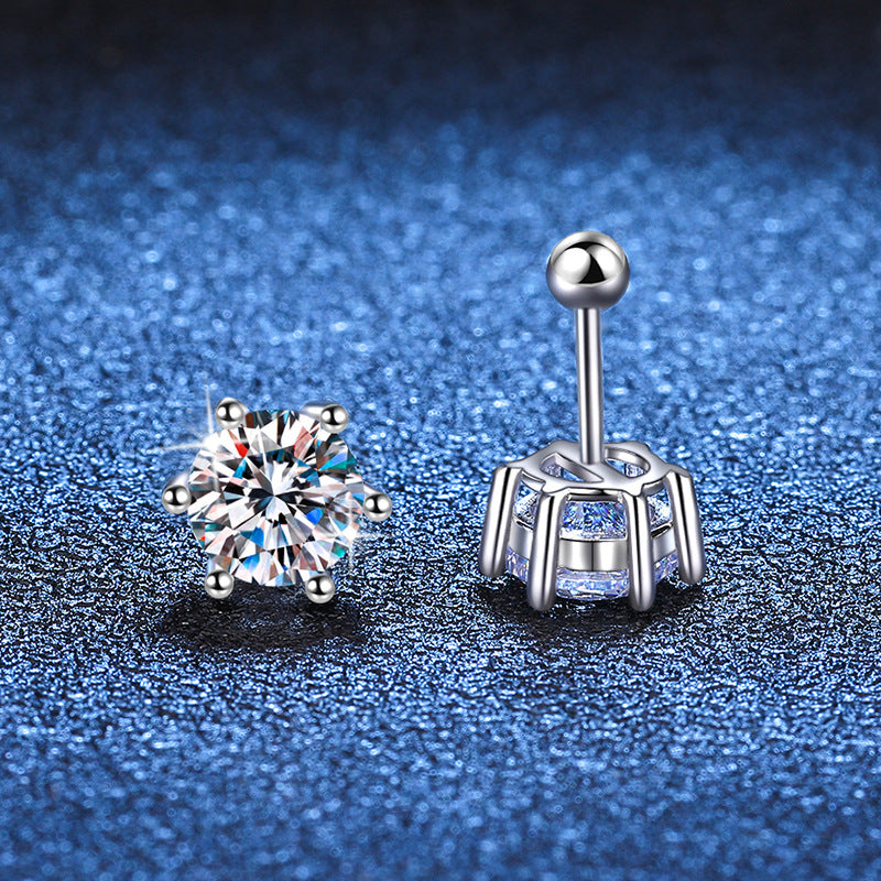 S925 Sterling Silver Screw Earrings Classic Six Claws Round Cut Moissanite