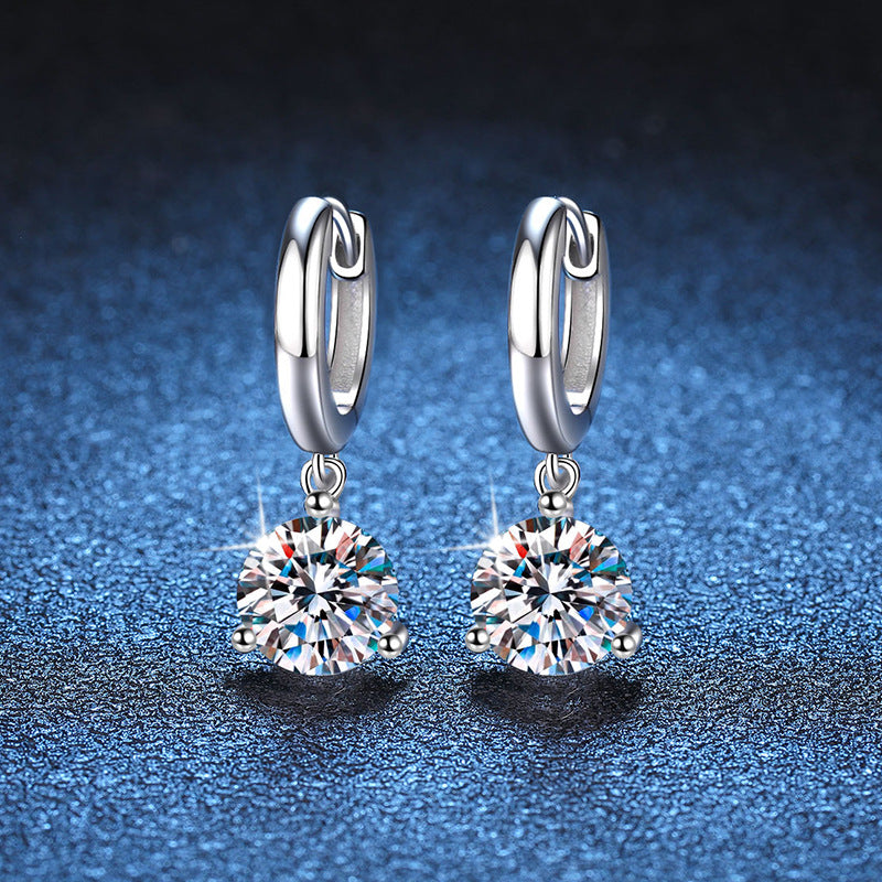 Classic S925 Sterling Silver Three-Claw Round Cut Moissanite Hoop Earrings