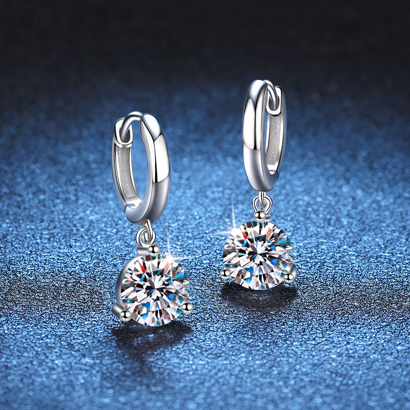 Classic S925 Sterling Silver Three-Claw Round Cut Moissanite Hoop Earrings