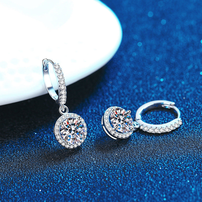 Shining 925 Sterling Silver Round Cut Moissanite Drop Earring 0.5ct/1ct