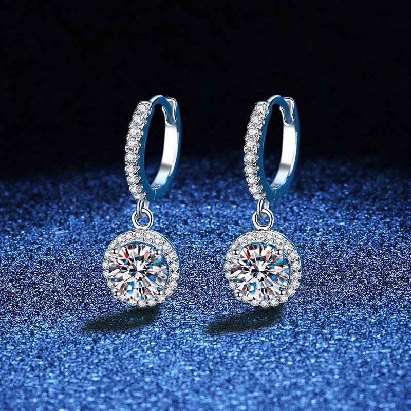 Shining 925 Sterling Silver Round Cut Moissanite Drop Earring 0.5ct/1ct