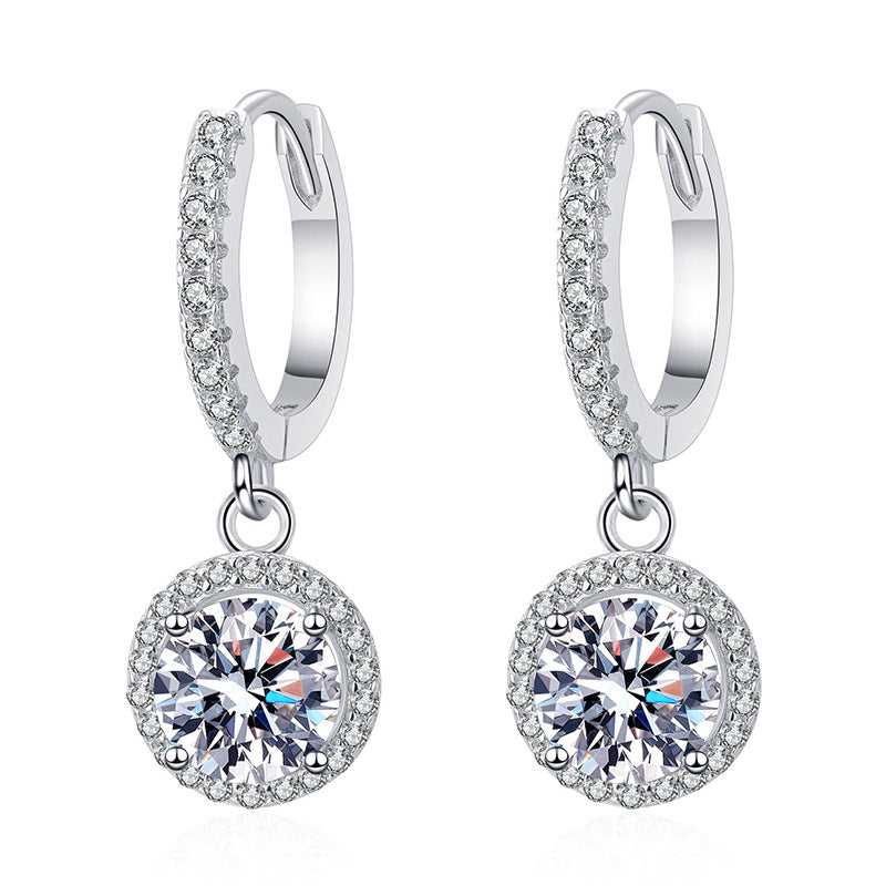 Shining 925 Sterling Silver Round Cut Moissanite Drop Earring 0.5ct/1ct