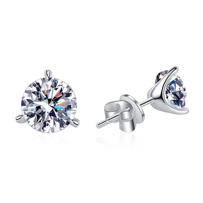 Three Claw Stud Earrings Round Cut Moissanite Earrings 925 Sterling Silver