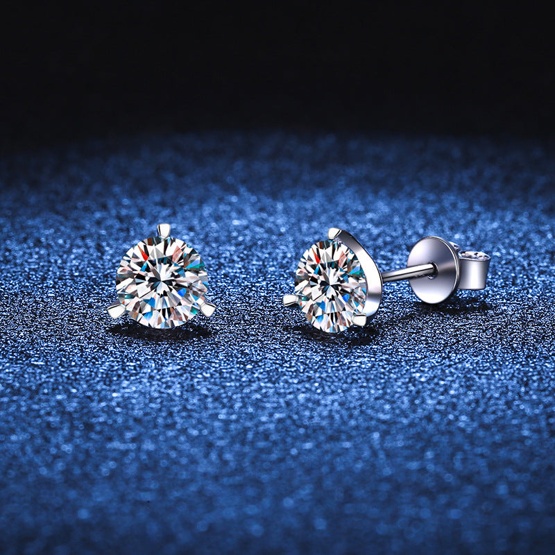 Three Claw Stud Earrings Round Cut Moissanite Earrings 925 Sterling Silver