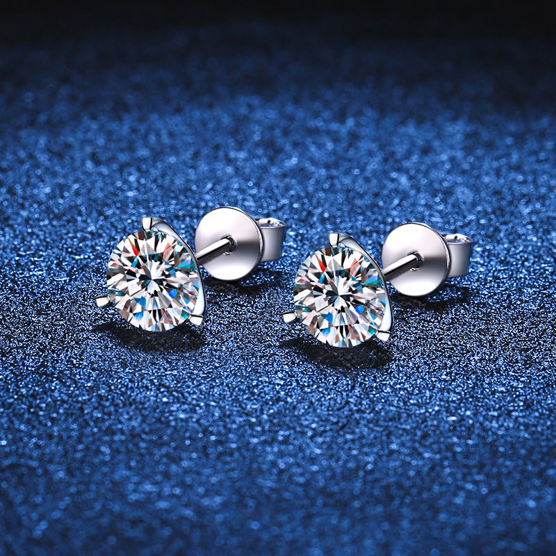 Three Claw Stud Earrings Round Cut Moissanite Earrings 925 Sterling Silver