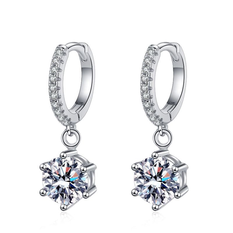 Six Claws DEF 925 Sterling Silver Round Cut Moissanite Earrings 0.5ct/1ct
