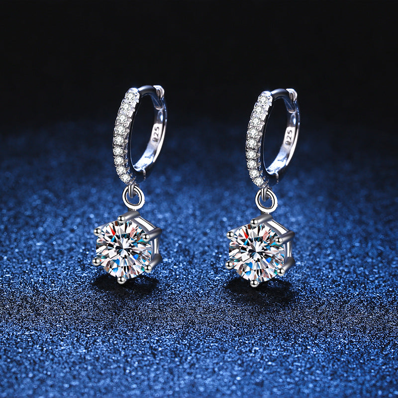 Six Claws DEF 925 Sterling Silver Round Cut Moissanite Earrings 0.5ct/1ct