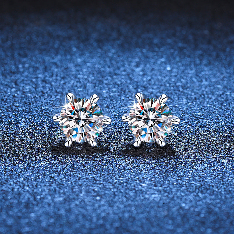 New Arrival DEF 925 Sterling Silver Round Cut Moissanite Stud Earrings