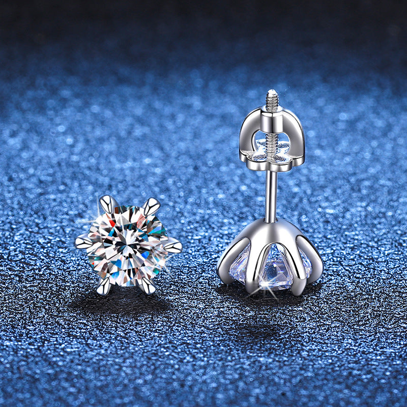 New Arrival DEF 925 Sterling Silver Round Cut Moissanite Stud Earrings