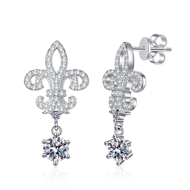 Crown Drop Earrings S925 DEF Round Cut Moissanite Earrings 0.5ct