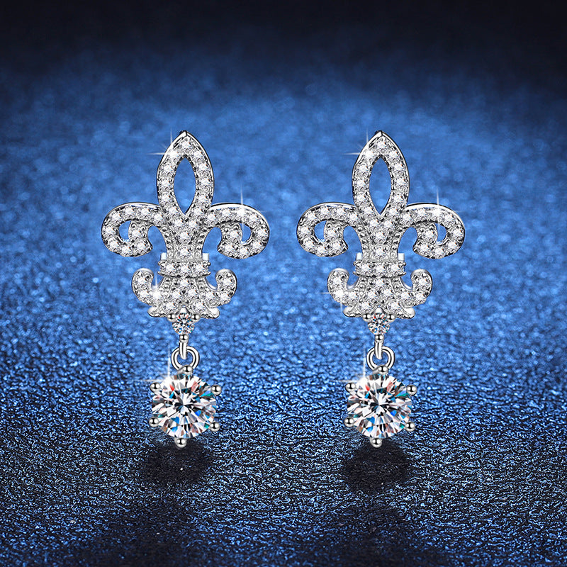 Crown Drop Earrings S925 DEF Round Cut Moissanite Earrings 0.5ct